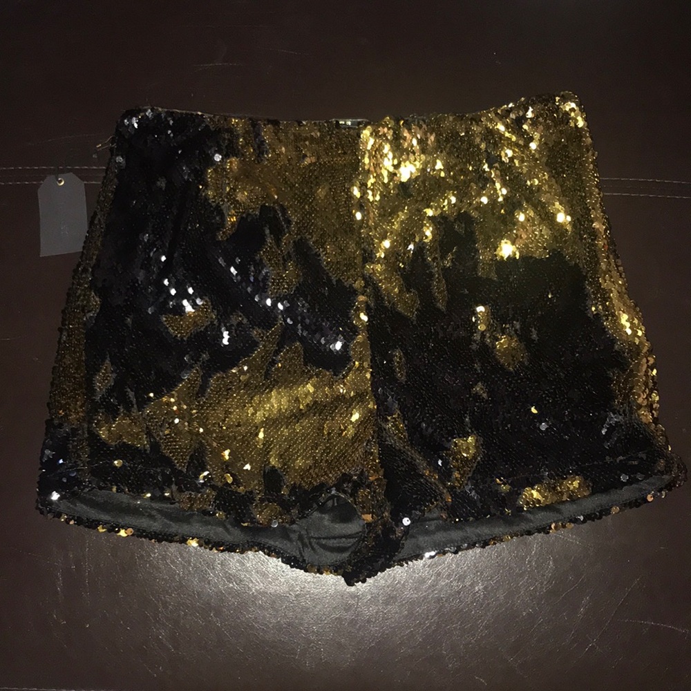 Black and Gold Sequin High Rise Shorts